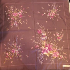 Olga Greco Scarf Floral Flowers Purple Pink 30" Square Excellent Condition A45