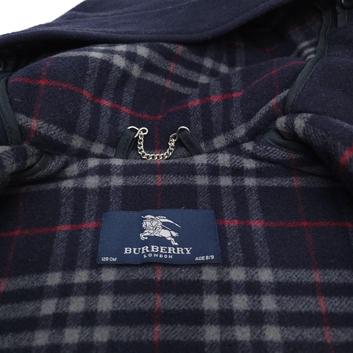 Burberry Kids Navy Blue Hooded Wool Duffle Coat Size 8/9 128cm 