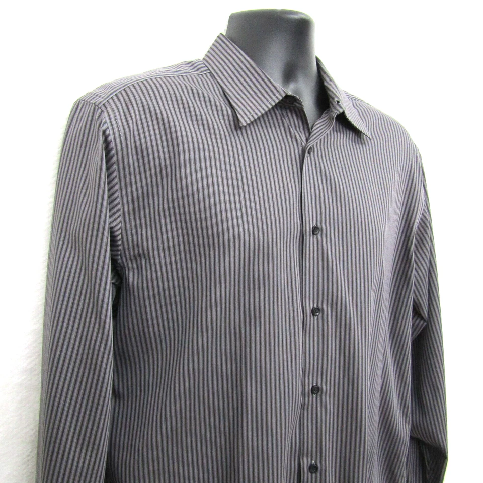 Structured Shirt Mens Large Blue Black Stripe Long Sleeve - Image 3 of 4