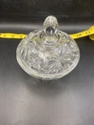 Vintage Anchor Hocking Clear Glass Candy Dish Lid   Starburst Pattern 1950’s MCM