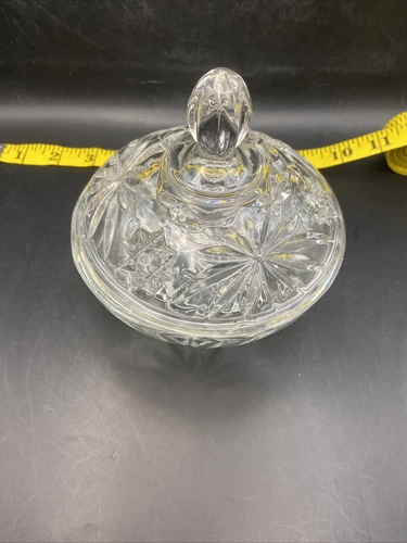 Vintage Anchor Hocking Clear Glass Candy Dish Lid   Starburst Pattern 1950’s MCM