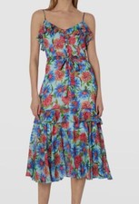 451 Milly Women's Blue Painted Dahlia Scoop-Neck A-Line Sundress Size 10