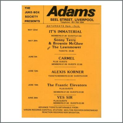 Alexis Korner The Frantic Elevators 82 Adams Liverpool Concert Handbill Flyer UK