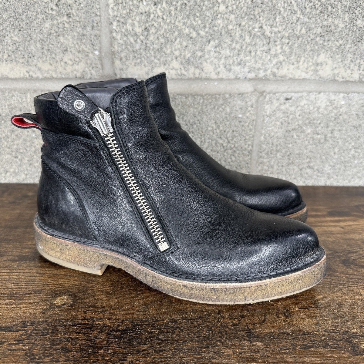 MOMA Womens Double-Side-Zipper Black Leather Ankle Booties Size 37