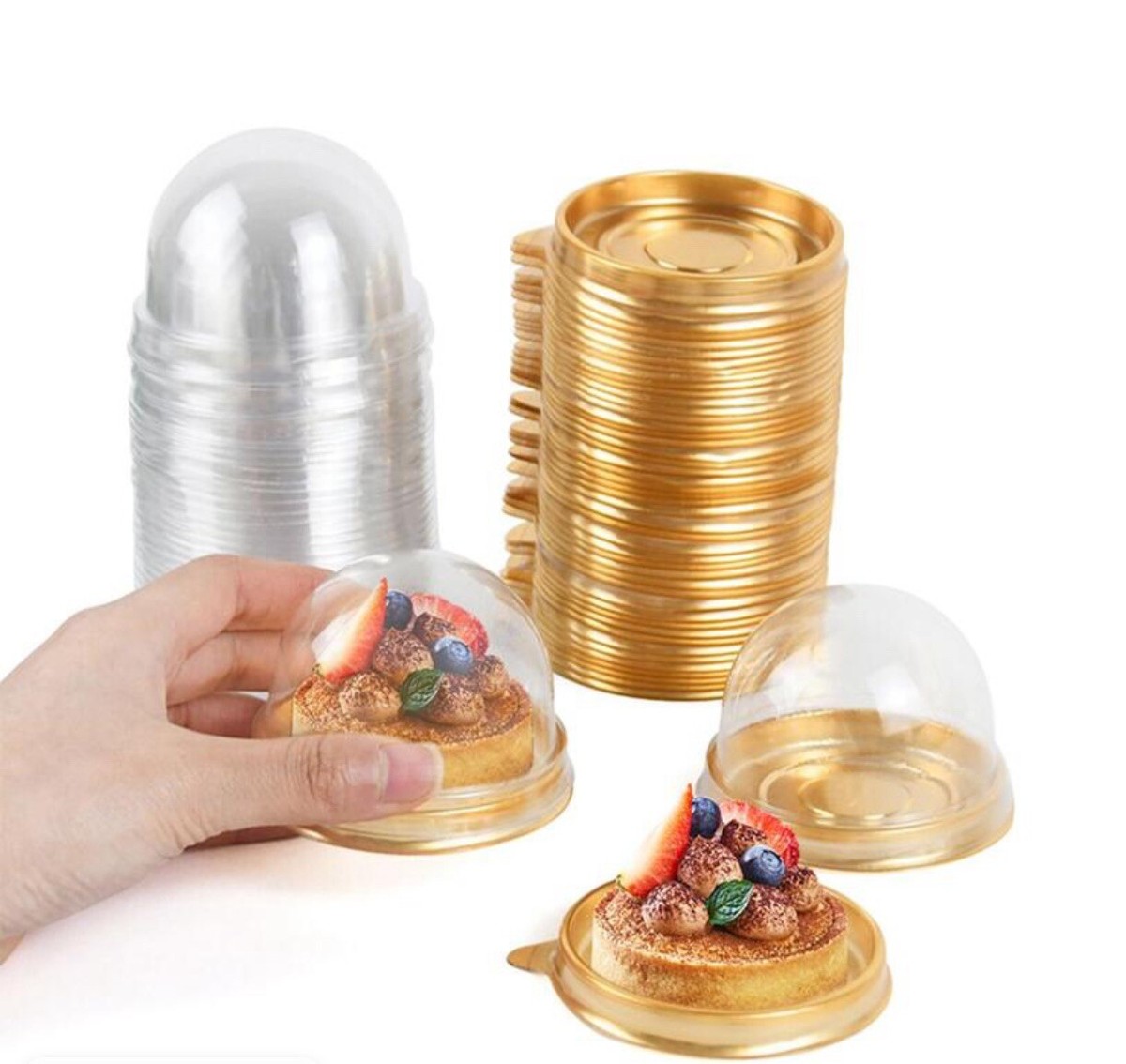 50 Pack Mini Bundt Cake Containers Gold Plastic Cupcake Box with