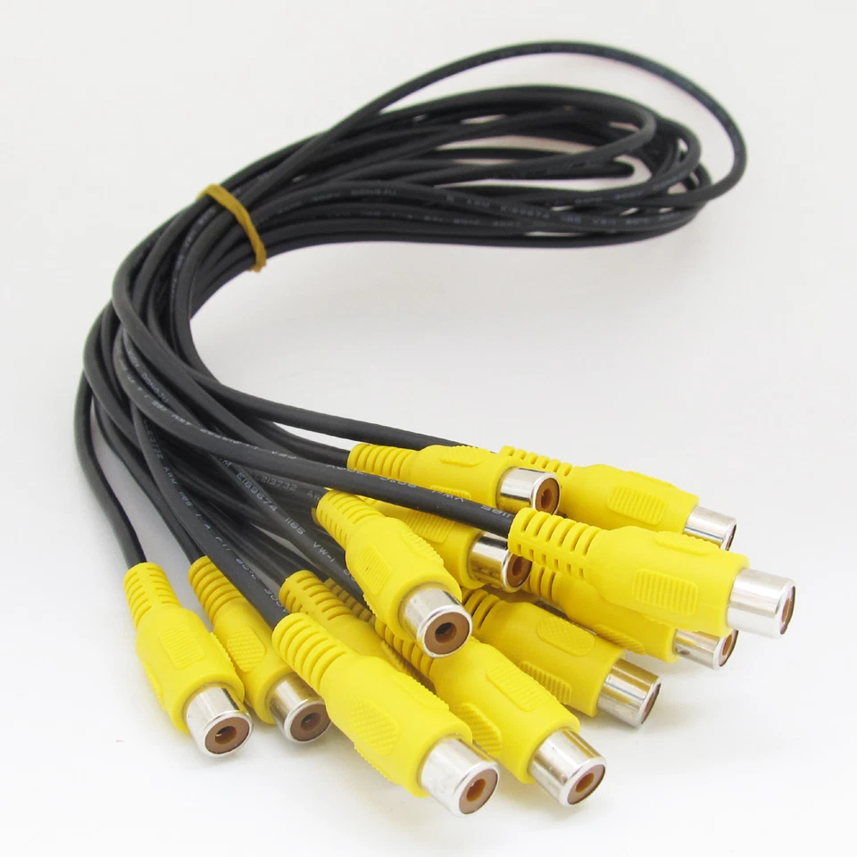 10pcs 0.6M/2ft Yellow Phono RCA Female to Female Extension Adapter Cable Black - Image 2 of 4