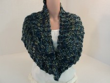 Handcrafted Knitted Cowl Wrap Blue/Green/Gold Alpaca Mohair Blend Female Adult