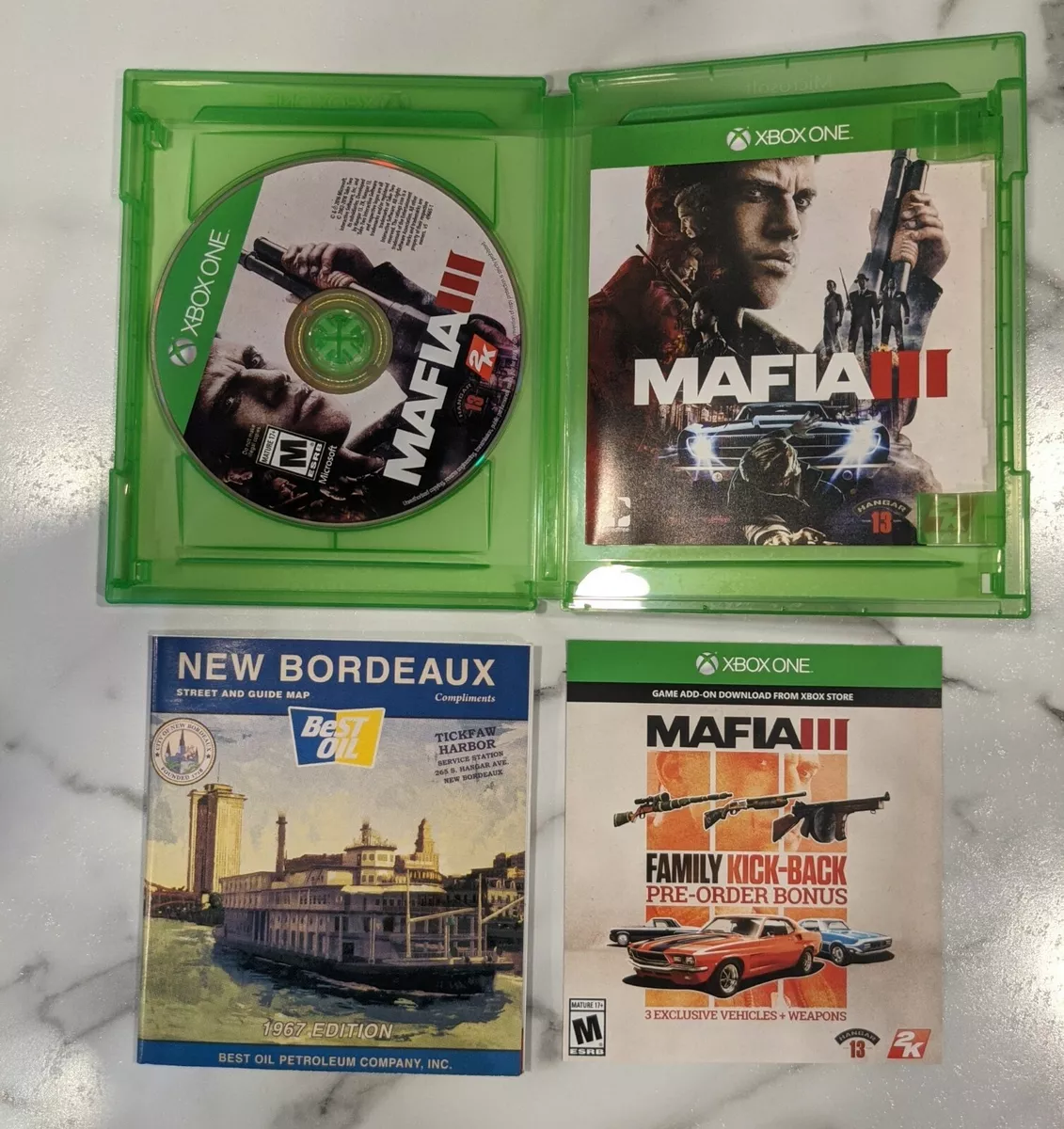 Mafia III (Microsoft Xbox One) Complete!! Map, Booklet, and Unused DLC  Card!!