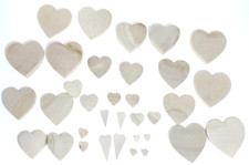 34 Mixed Unfinished Wood Hearts 17 Sizes 1/2" Tall to 2 3/4" Tall Valentines Day