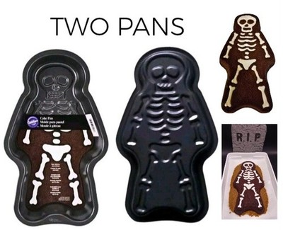 x2 Wilton Halloween Skeleton Cake Pan Mold Bones Coffin Casket Skull 13'' 2105892