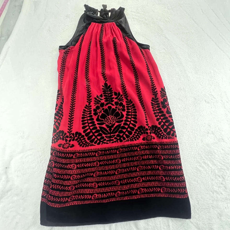 Vestido Vintage Studio M Para Mujer Y2K Terciopelo Seda Burnout Talla M Rojo Negro Romántico Foto 3 de 4