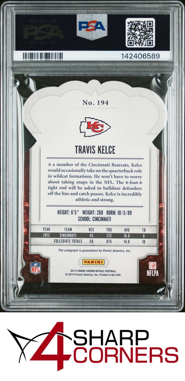 2013 CROWN ROYALE SIGNATURE DIE-CUT GREEN #194 TRAVIS KELCE RC #/10 POP 2 PSA 8 view 2