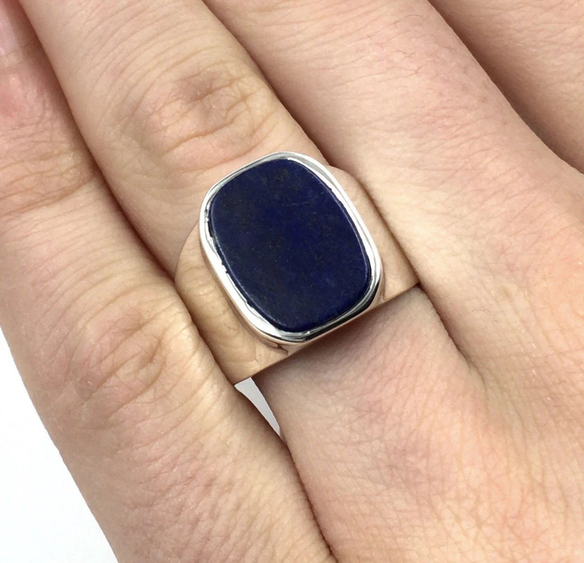 Bague Chevalière Argent Massif – Cloisonné Et Lapis-lazuli, Chine Ancienne