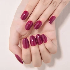 evpct Burgundy Red Medium Oval Glossy Press on Nails for Women Gift, Glossy B...