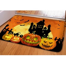 Halloween Pumpkins Bats Print Toilet Rug