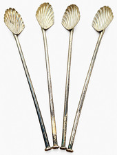 Vintage Mexican Sterling Silver Shell Sipper Straws Cocktail Stirrers Set of 4