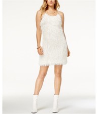 Glam Womens Shaggy Mini Dress, White, X-Small