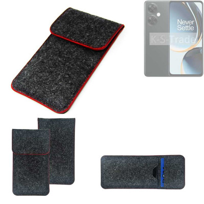 Filz Hülle für OnePlus Nord CE 3 Lite dunkelgrau roter Rand Case Tasche Schutz