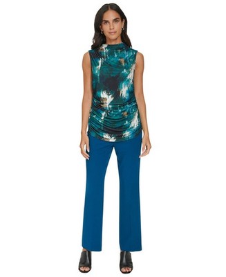 Calvin Klein Women's Sleeveless Mesh Abstract-Print Top (Cypress Multi, Large)