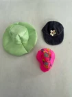 Vintage Barbie Doll Hats (Lot Of 3) Light Green Dress Hat And 2 Baseball Hats