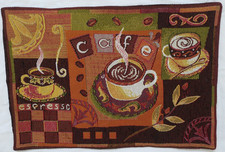 4 Set Tapestry Kitchen Placemats Coffee Espresso Brown Backing 18 1/2" x 12 1"