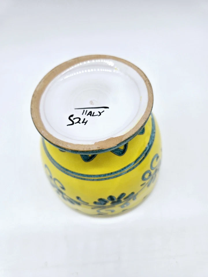 Italian Pottery 9" Lidded Canister Jar Hand Painted Bright Yellow & Teal - Image 3 of 4