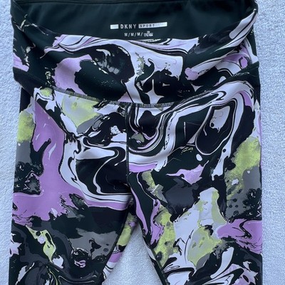 DKNY Sport Women s M Abstract Print Pull-On Leggings Black Purple Green