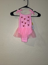 Cat Jack Girls 3T Pink Tutu One Piece Swimsuit Sequin Hearts NWT