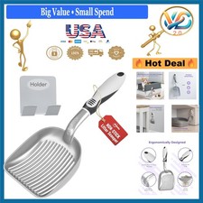 Deep Shovel Cat Litter Scooper with Holder Non-Stick Aluminum XL Silver
