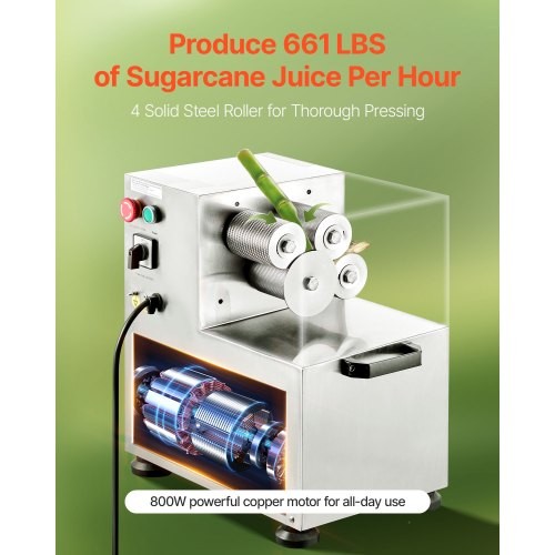 Commercial Sugar Cane Juicer, 800W Electric Sugarcane Juicer