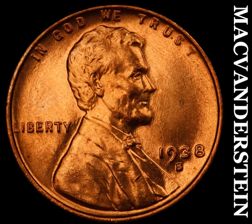1938-S Lincoln Wheat Cent- Red- Choice Gem Brilliant Uncirculated Luster #J143