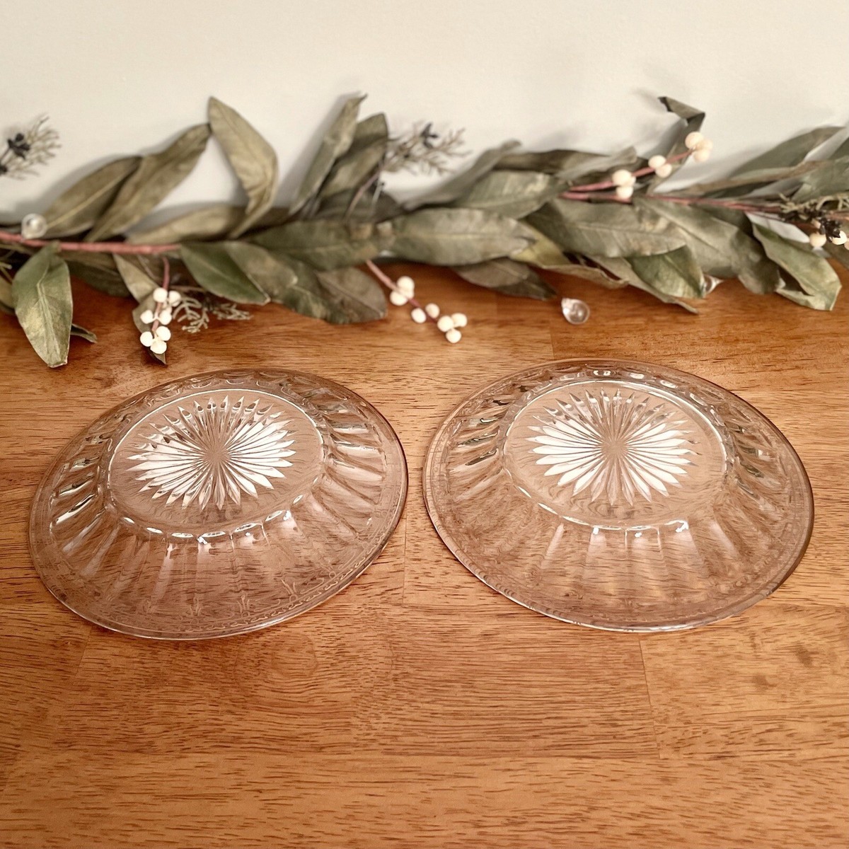 Vintage Heisey Clear Glass Plate Set Of 2 Starburst Pattern & Gold