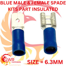 MIXED PACK BLUE - MALE & FEMALE SPADE ELECTRICAL TERMINALS WIRE CRIMP CONNECTORS