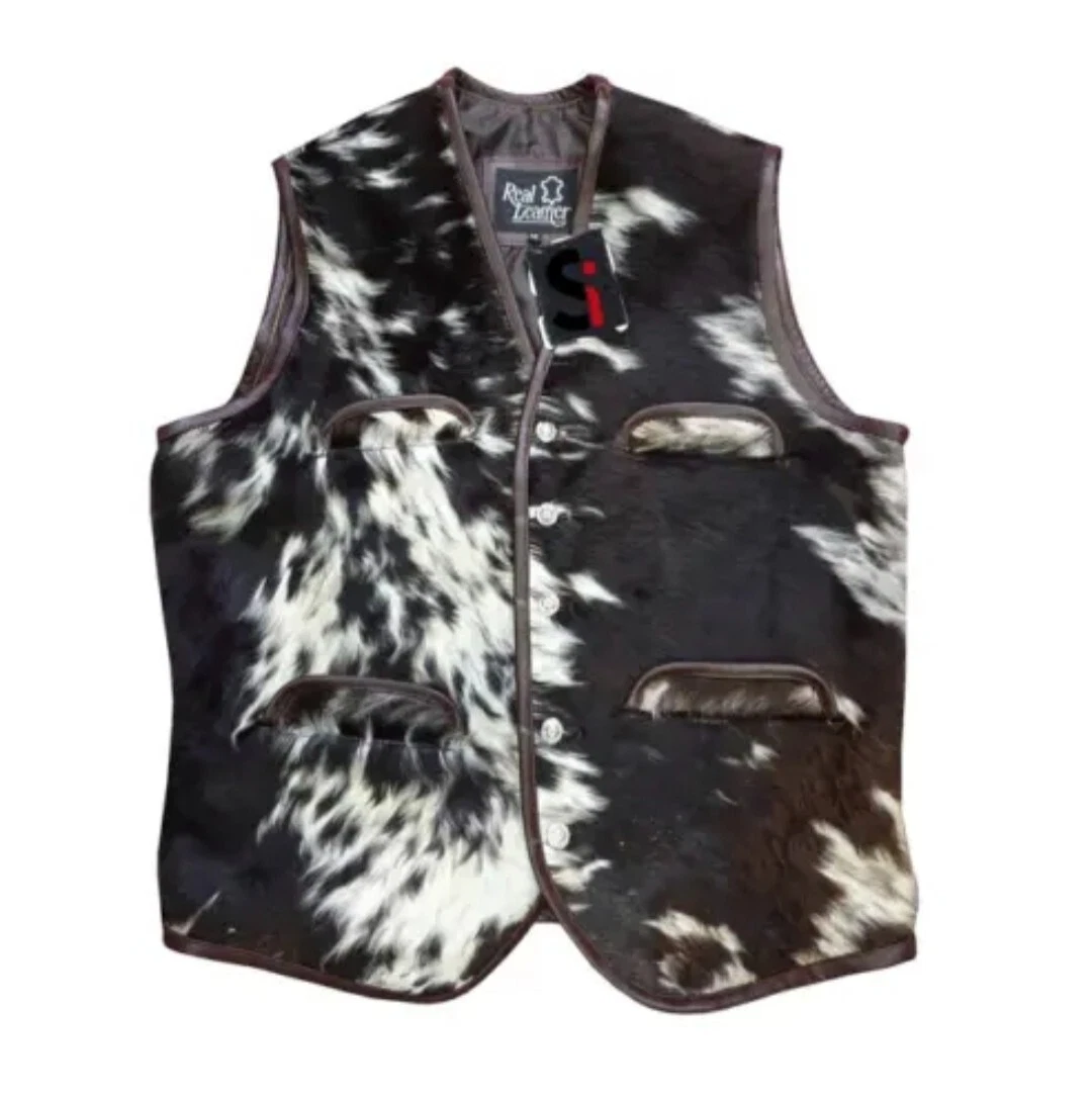 Men's Vintag Cowhide Leather Vest Real Natural Hair On Leather Vest New Arrival