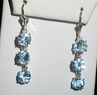 STERLING SILVER .925 SKY BLUE TOPAZ EARRINGS 7MM 9CTW ONE OF A KIND! LEVER BACK 