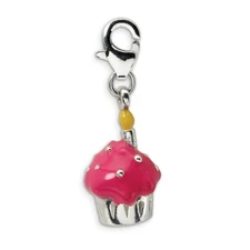 Cupcake & Candle Charm Enameled .925 Sterling Silver Click On Amore La Vita