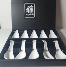 Set of 5 Miyabi Ceramic/Porcelain Soup Spoons and Rests White Boxed