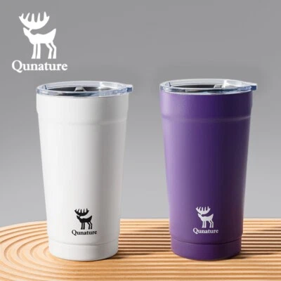 Qunature Stainless Steel Water Coffee Cup Ergonomic 480ML Vacuum Compartment - Image 1 of 4