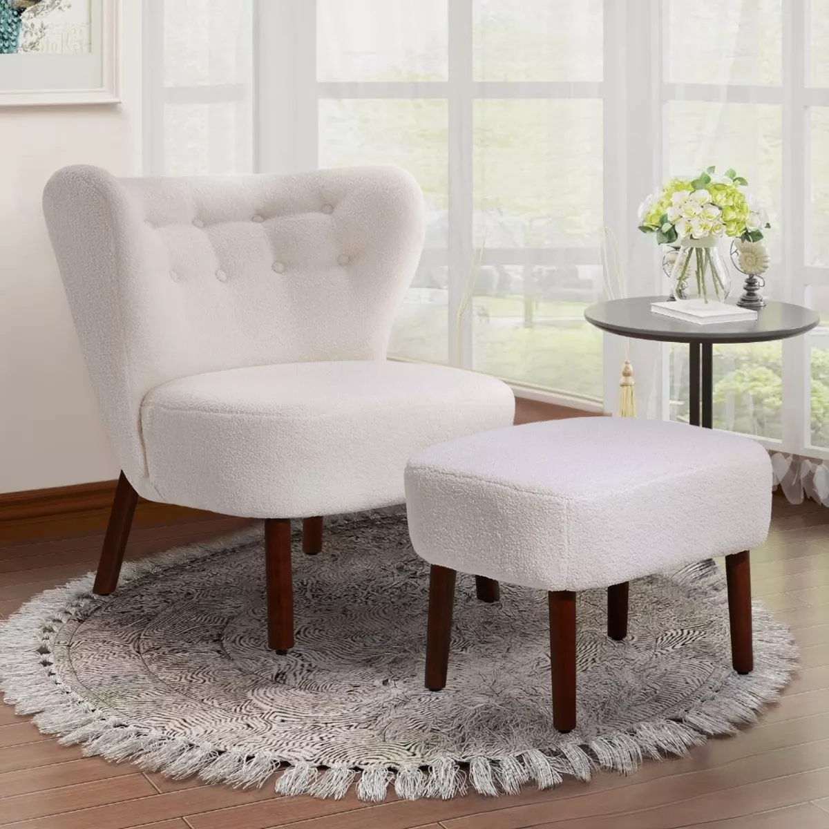 Plush Accent Chair with Footrest Occasional Tub Chair for Living Room Bedroom UK