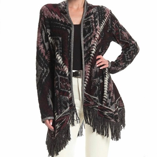 Boho Fringed Brushed Knit Cardigan Size 