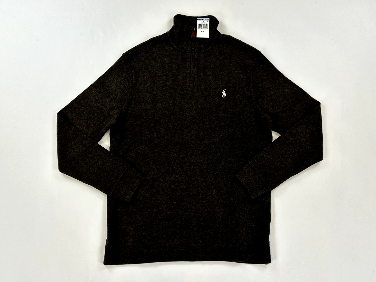 Поло Ralph Lauren с длинным рукавом на молнии 1/2 - Коричневое (Белое) - Размер: Средний -