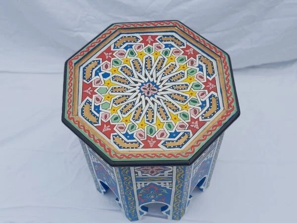 Modern Coffe Table Moroccan Handmade Moucharabi Table Side Delicate Hand Painted - Image 4 of 4