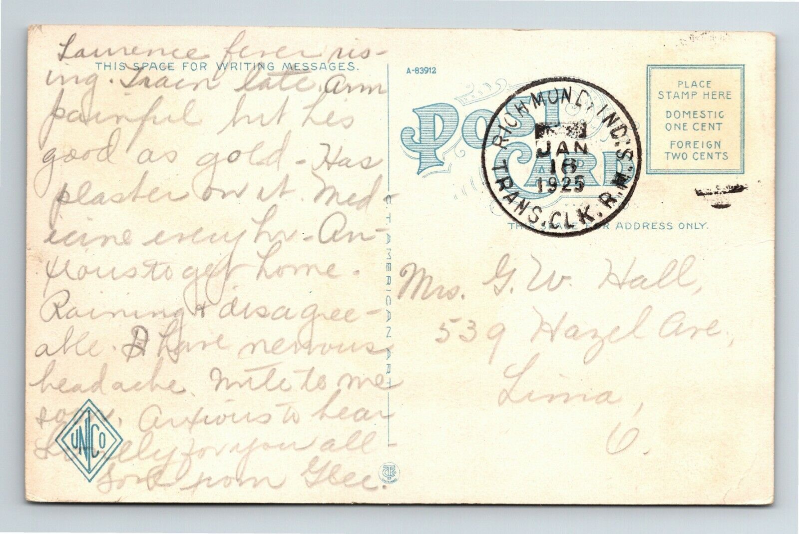 Richmond IN, Post Office, Indiana c1925 Vintage Postcard INSTITUTO