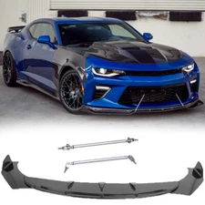 Front Bumper Lip Spoiler Splitter Body Kits+Strut Rods For Chevy Camaro LT SS RS