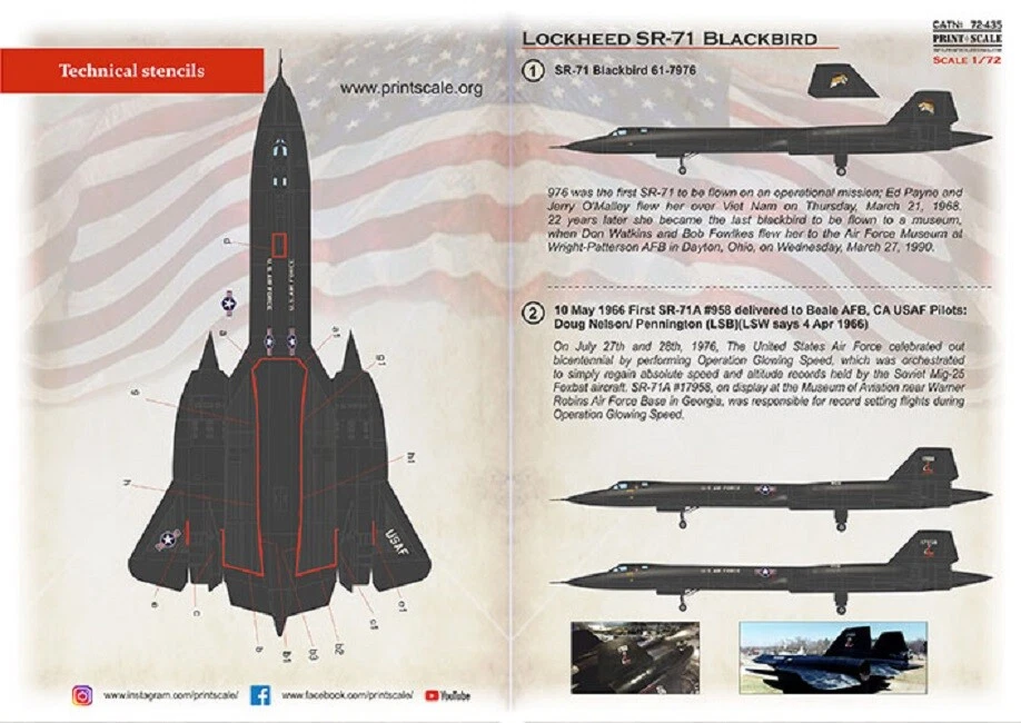 Print Scale 72-435 Lockheed SR-71 Part-1, 1:72 Decals for aircraft model kit - Image 2 of 4