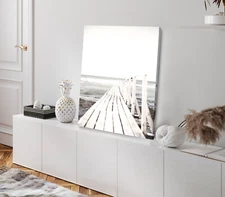 Wooden Pier & Beach Faded Photograph Stretched Canvas 40x50cm Print