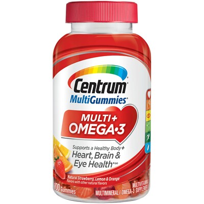 Centrum Multi Gummies Multi + Omega-3 100 Count Heart Brain and Eye Health..+