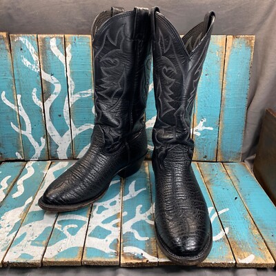 Larry Mahan Men’s Black Leather Cowboy Boots Size US 7.5 D LARRY MAHAN Vintage Caiman Black Cowboy Boots — Men main image 2