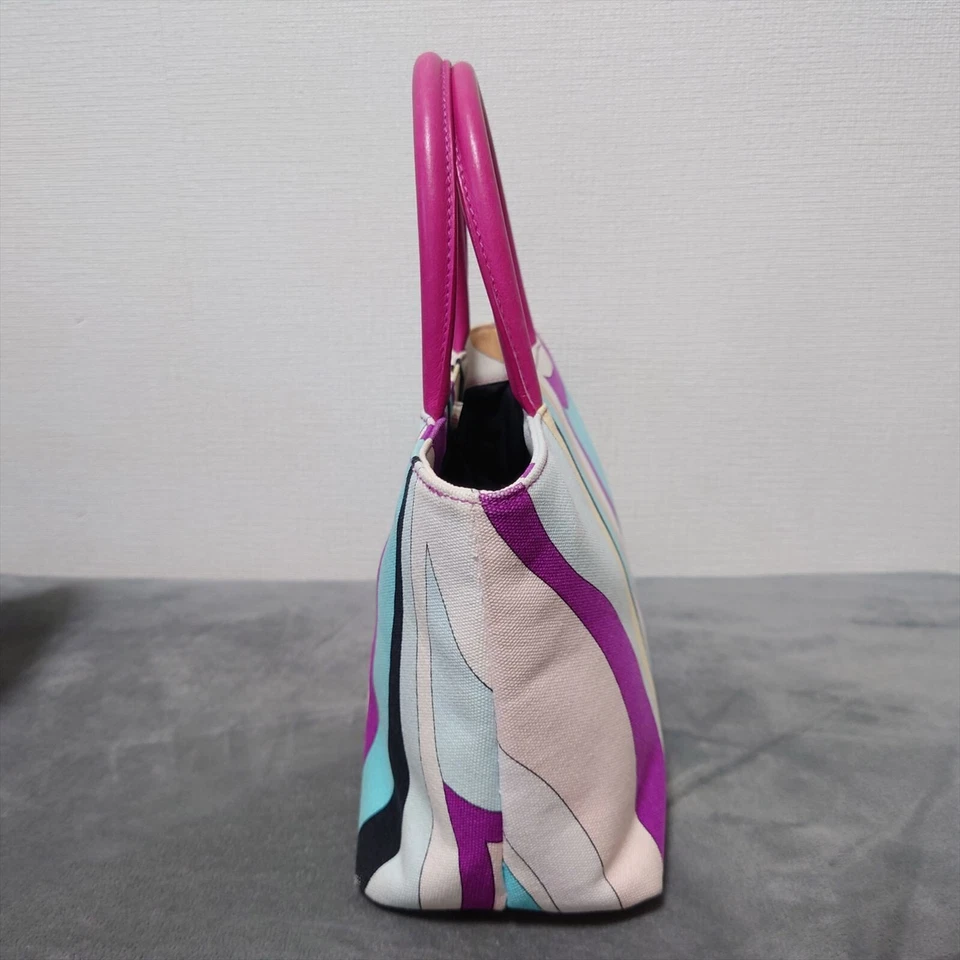 Emilio Pucci Bolso de Mano Monedero Pequeño Pucci Lona Azul Rosa Blanco Amarillo Negro Foto 4 de 4