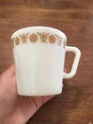 VINTAGE Pyrex Gold BUTTERFLY & Flower Gold Mug Coffee Cup